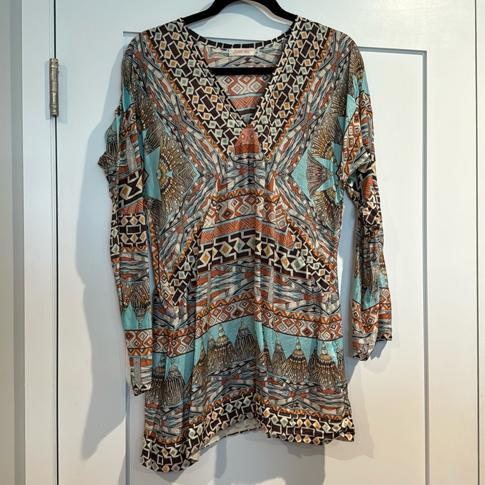 Johnny Was silk tunic multicolored size small